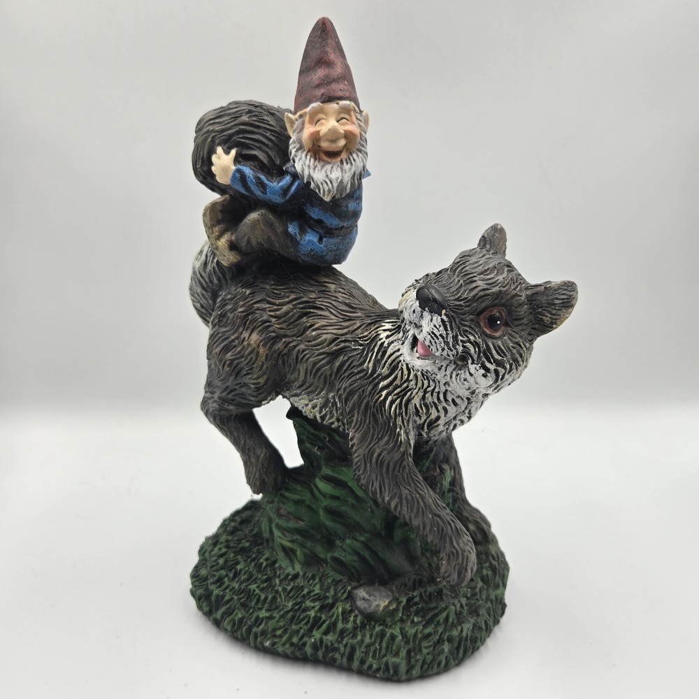 Gnome Riding Squirrel Garden Statue Indoor/Outdoor Garden Sculpture. Lightweight